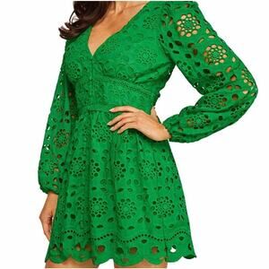 Layered With Love Green Eyelet Embroidered Cotton Dress NWT Size L